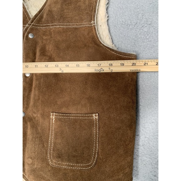 Vintage Sears Suede Sherpa Shearling Lined Snap Button Vest Sz M Made in USA - Picture 10 of 10